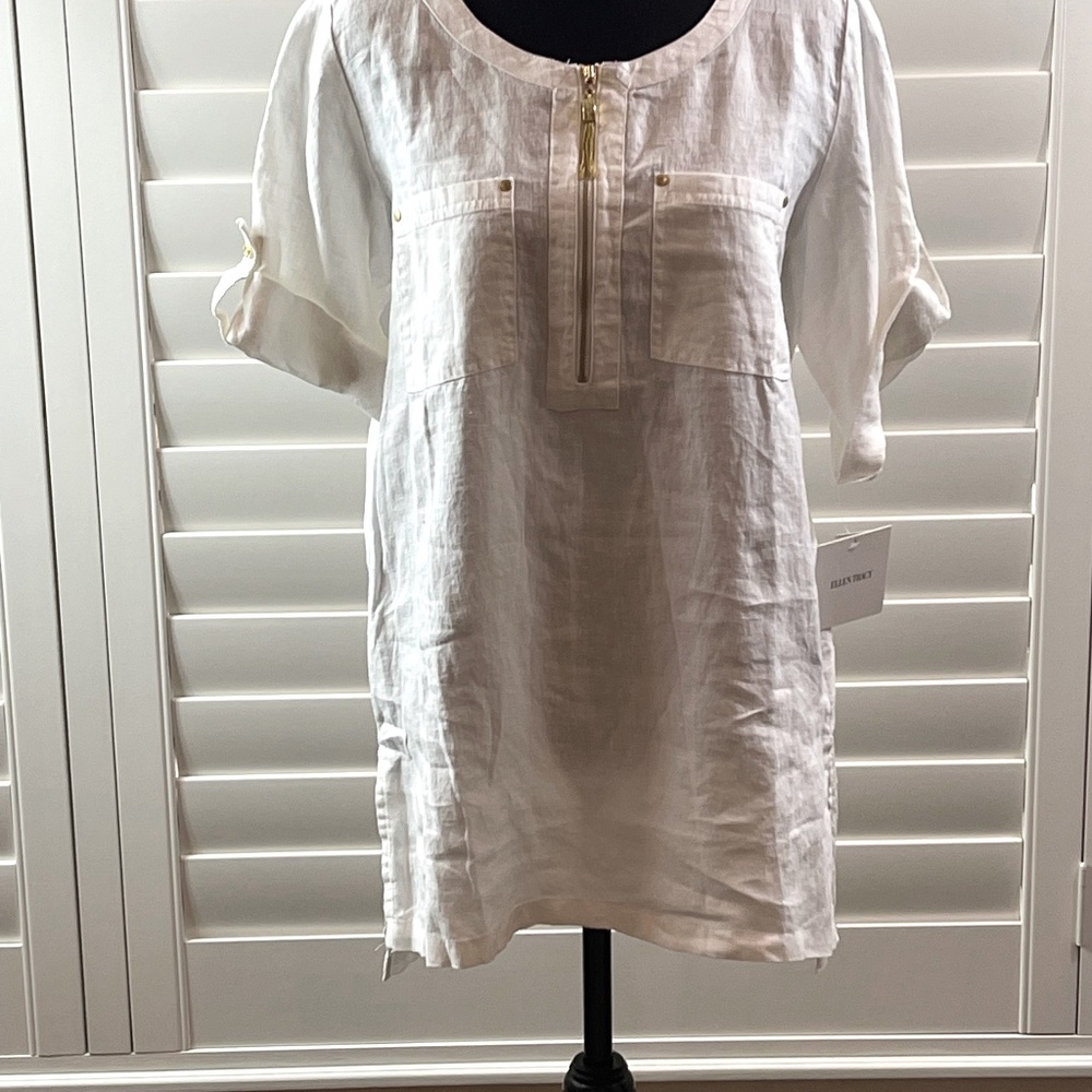 NWT Ellen Tracy Size S White Linen Top